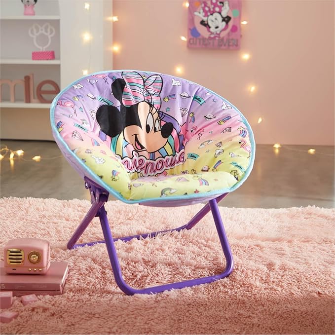 Idea Nuova Disney Minnie Mouse Toddler 19" Folding Saucer™ Chair, Portable Fun Character Design, Ages 3+