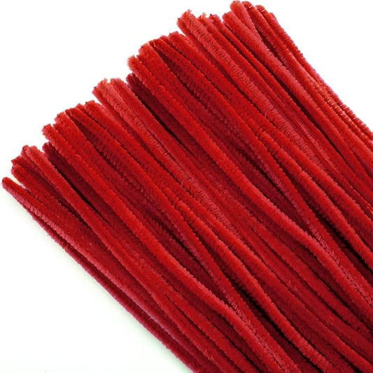 TOAOB 100pcs Pipe Cleaners Crafts Supplies Red Pipe Cleaners Chenille Stems 6mm x 12 Inch Fuzzy Pipe Cleaners for DIY Art Crafts Decorations