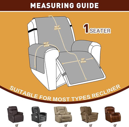 XINEAGE 100% Waterproof Recliner Chair Cover, Non Slip Covers for Recliner Chair with Pocket, Washable Dog Recliner Couch Cover with Elastic Straps (Wine Red, 22")