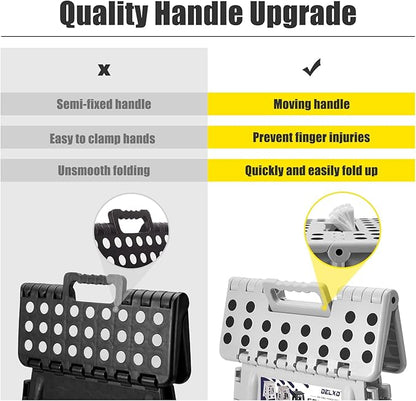 Delxo Folding Step Stool 17.5 Inch,Heavy Duty Step Stools for Adults,Non Slip Folding Stool with Handle,Premium Portable Foldable Step Stool for Kitchen Bathroom Bedroom Up to 400LBS,(Grey,1PC)