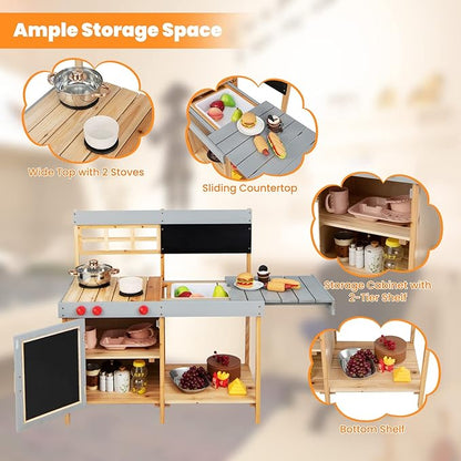 HONEY JOY Mud Kitchen, Wooden Outdoor Play Kitchen for Toddlers, Removable Sink, Chalkboard, Kids Kitchen Playset, Mud Table, Pretend Play Mud Kitchen for Kids Outdoor, Gift for Boys Girls