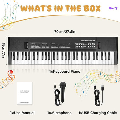 61 Keys Kids Piano Keyboard Toy with Mic – Portable Electronic Piano for 3 4 5 6 7 8 Girls Boys Beginners Birthday Xmas Gifts, Black