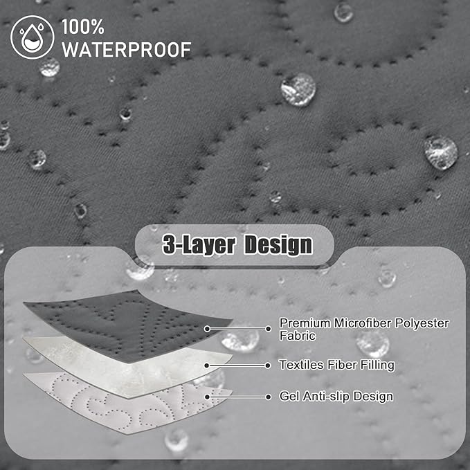 Waterproof Recliner Chair Couch Cover, Anti Slip Recliner Chair Sofa Covers with Elastic Bands,Furniture Protector for Kids, Pets, Dog and Cat (1 Cushion Loveseat, Dark Gray)