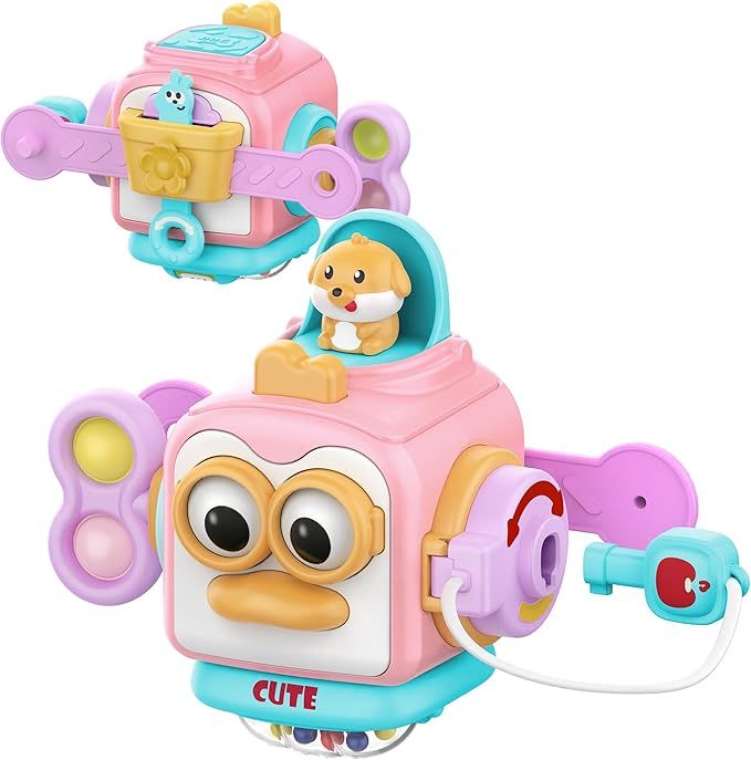 SOONYANG Montessori Toys for 1 Year Old Girl, Toddler Toys Travel Activities Busy Board Cube for 1 Year Old Girl Gifts, Sensory Toys for Baby Gifts, Learning Fine Motor Skills Toddler Girl Toys
