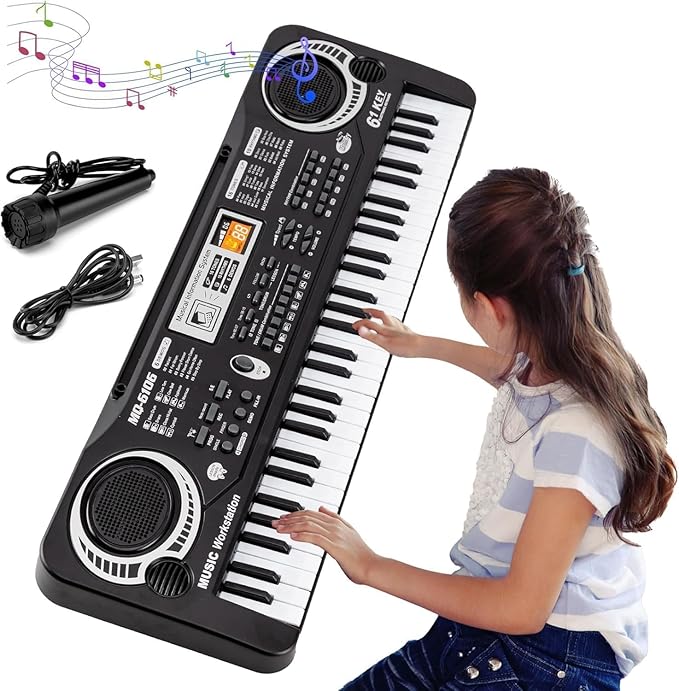 61 Key Piano Keyboard for Kids, Electronic Music Toy for Beginners, 16 Tones, 10 Rhythms, 6 Demos, Built-in Recording, Perfect Christmas or Birthday Gift for Ages 3+