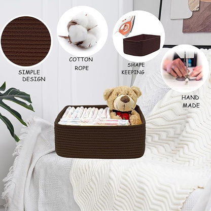 COMFY-HOMI 13" x 8.5" x 5.1" Storage Baskets for Organizing | Cotton Rope Woven Basket | Toy Storage Bin Box | Basket for Shelves, Closet Organizer Bin, Decorative Closet Shelf, 3 Pack, Dark brown