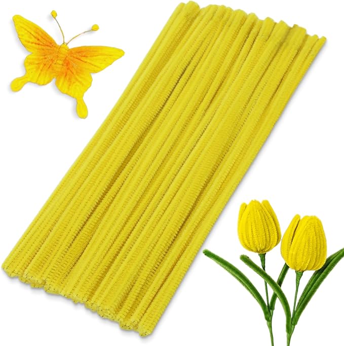 100 Pieces Yellow Pipe Cleaners, Pipe Cleaners for Crafts DIY Arts Crafts Home Decorations Chenille Stem (Yellow)