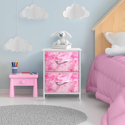 Sorbus Nightstand with 2 Drawers - Kids Bedside Furniture End Table Night Stand - Steel Frame, Wood Top & Easy Pull Fabric Bins - Dresser & Chest for Home, Bedroom Accessories, Office & College Dorm