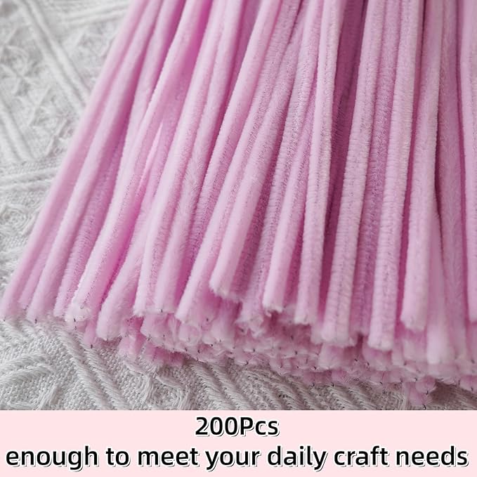 Qirimoi Light Pink Pipe Cleaners Craft Pipe Cleaners Bulk Pipecleaners Crafts Supplies，200Pcs Light Pink