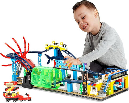 Roller Coaster Building Blocks Set (1308PCS), Compatible with Lego Sets for Boys 8-14, Friends Aquarium Theme Building Kit with Sharks & Cuttlefish Building Toys Gift for Girls