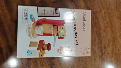 Giant Bean Wooden Coffee Maker Set Toy for Kids, 15 pcs Play Kitchen Accessories, Pretend Playset for Kids-Fun, Gifts for Boys and Girls