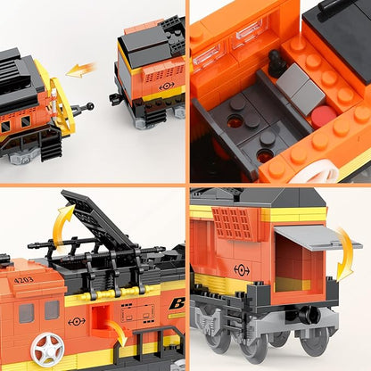 BRICK STORY City Cargo Train Building Set, BNSF Freight Trains Model, Steam Locomotive Blocks Toys, Gift for Boys Kids Aged 8-14, 635 Pieces