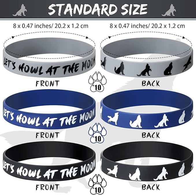 Junkin 30 Pieces Wolf Themed Party Rubber Bracelets,Silicone Wolf Animal Printed Baby Shower Wristbands Wolf Birthday Party Supplies for Boy Girl Animal Themed Parties (Let's Howl at The Moon)