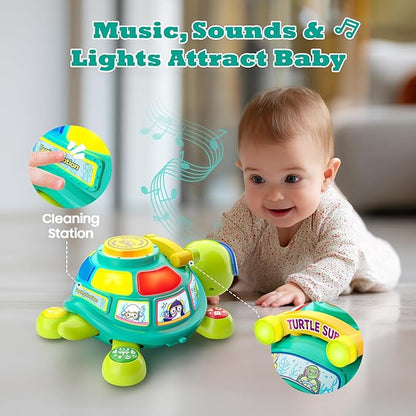 Baby Toys 6-12 Months, Musical Turtle Tummy Time Developmental Crawling Toy for 6 7 8 9 10 Months, Educational Bilingual Infant Toy 6-9-12 Months, Baby Boy Girl Birthday Gifts