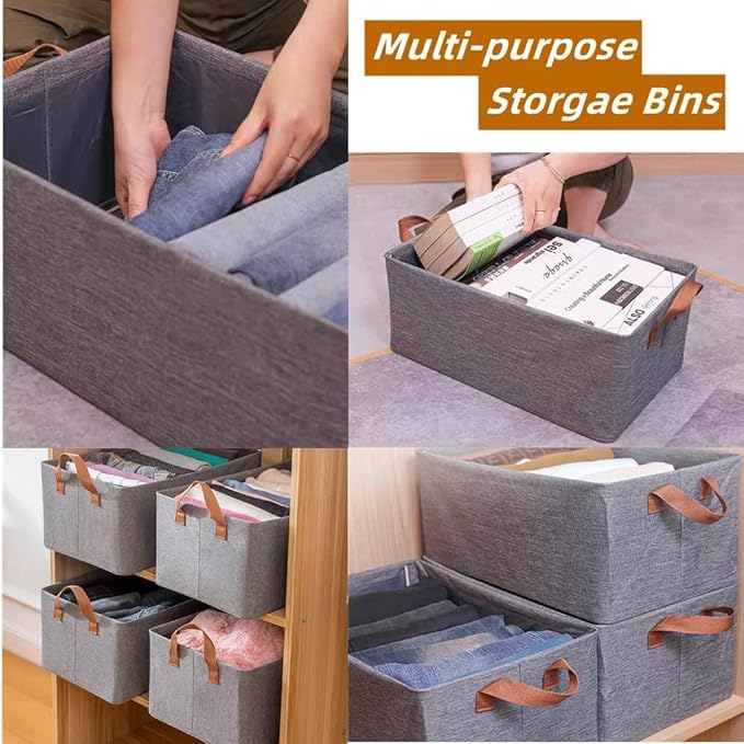 Fordonral Pack of 3 Large Capacity Storage Bins Closet Organizer System, Sturdy Foldable Storage Boxes for Organizing Clothing, Sheets, Toys, Books - Shelf Organizer Shelves Basket Storage Bin