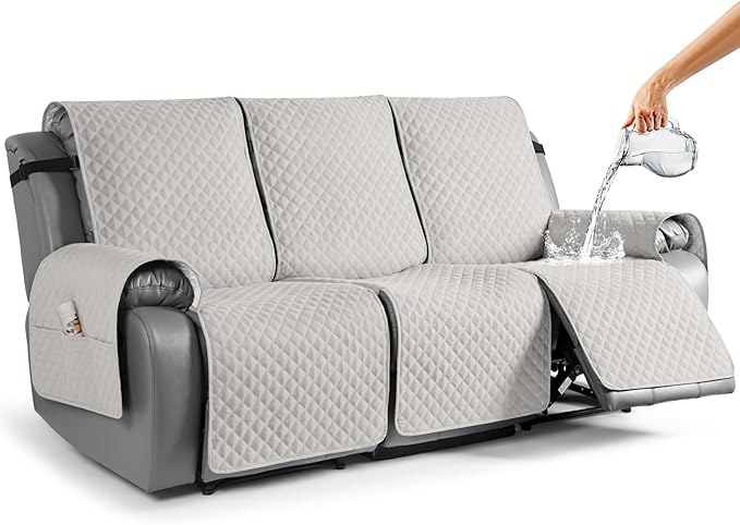 TAOCOCO Waterproof Recliner Couch Covers Sofa Slipcover for 3 Cushion Couch, Pet Sofa Cover for 3 Seat Recliner, Washable Reclining Sofa Cover Furniture Protector with Straps(3 Seater, Off White)