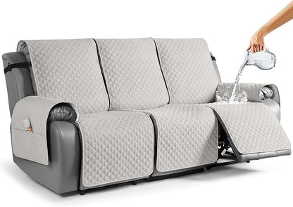 TAOCOCO Waterproof Recliner Couch Covers Sofa Slipcover for 3 Cushion Couch, Pet Sofa Cover for 3 Seat Recliner, Washable Reclining Sofa Cover Furniture Protector with Straps(3 Seater, Off White)