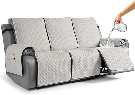 TAOCOCO Waterproof Recliner Couch Covers Sofa Slipcover for 3 Cushion Couch, Pet Sofa Cover for 3 Seat Recliner, Washable Reclining Sofa Cover Furniture Protector with Straps(3 Seater, Off White)
