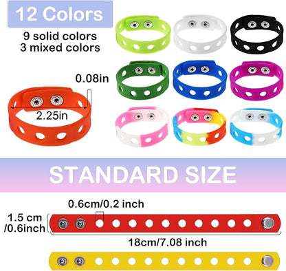 MTLEE 12 Pieces Silicone Wristbands Adjustable Rubber Bracelets Colorful Cute Charm Bracelets with Holes for Shoe Charm Boys Girls Birthday Party Award