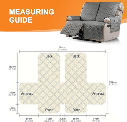 Recliner Covers Non Slip Waterproof Large Recliner Chair Covers for Leather Chairs Reversible Recliner Sofa Cover for Living Room Recliner Furniture Protectors Covers for Pets Kids, Gray