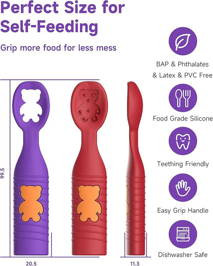 2 Pack Baby Spoons, First Stage Spoons, Food Grade Silicone, 6+ Months, Teething for Self Feeding, Toddler Utensils for Baby Led Weaning, BPA Free