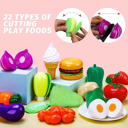 STEAM Life Play Kitchen Accessories Toy Play Food 3 4 Year Old Girls Gifts - Toddler Kitchen Set for Kids Pots and Pans Kids Kitchen Playset Fake Play Kitchen Toys for Toddlers Gifts for Girls Boys