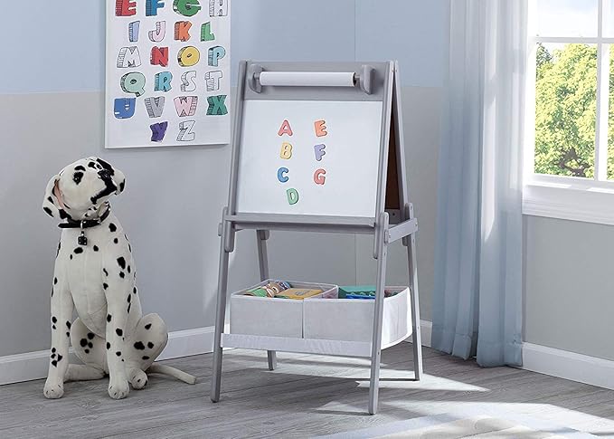 Delta Children MySize Kids Double-Sided Storage Easel -Ideal for Arts & Crafts, Drawing, Homeschooling and More - Greenguard Gold Certified, Grey