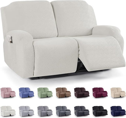 KinCam Recliner Covers, Stretch Reclining Chair Covers, Recliner Sofa Slipcovers Stripe Jacquard Recliner Couch Covers Furniture Protector Covers (2 XL Seater, Cream)