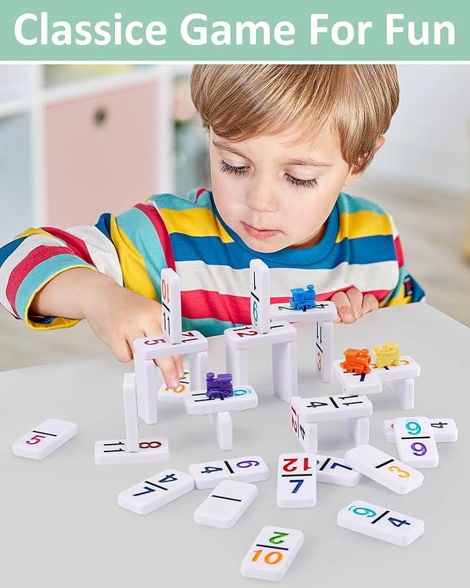 KAILE Mexican Train Dominoes Set with Numbers, 91 Tiles Double 12 Colored Dominoes Game Set with Aluminum Case for Families Kids 2-4 Players