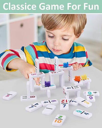 KAILE Mexican Train Dominoes Set with Numbers, 91 Tiles Double 12 Colored Dominoes Game Set with Aluminum Case for Families Kids 2-4 Players