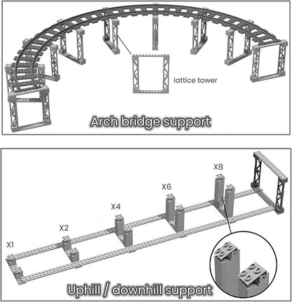 Finger Rock City Train Tracks Building Block Set, 212 Pcs Flexible Rails Train Track Railroad Expansion Accessory Set for Kids, Uphill and Downhill, Straight Curved Tracks