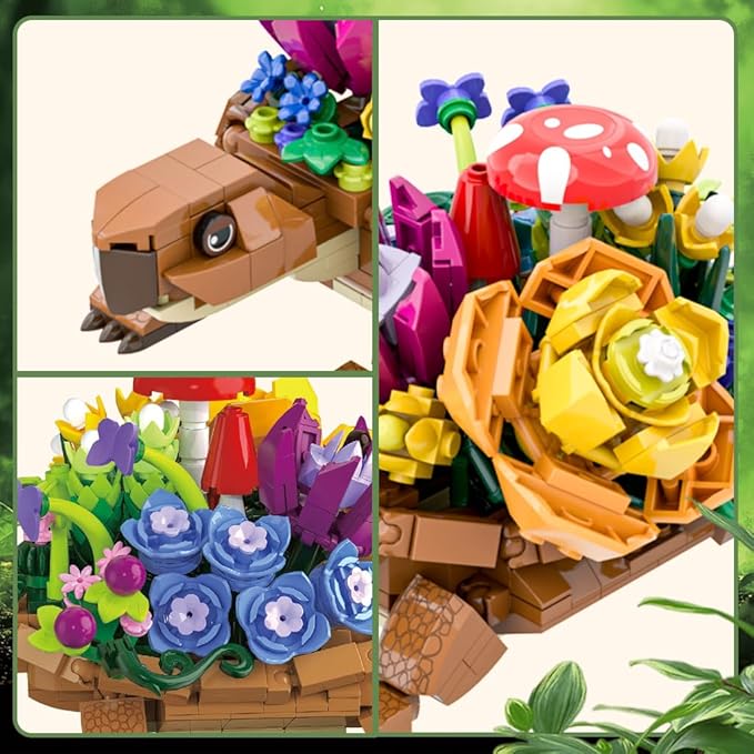 Sea Turtle Succulent Planter Building Set, Turtle Flowers Pot Building Kit, Animals Botanical Collection Blocks Toys, for 6+ Boys, Girls, Women, Home Plants Decor Gift Idea for Christmas (477Pcs)