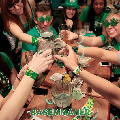 24Pcs St. Patrick's Day Slap Bracelets Green Shamrock Hat Beer Slap Bands Irish Clover Wristbands Snap Bracelets for Boys Girls Women Birthday Saint Patrick's Party Supplies