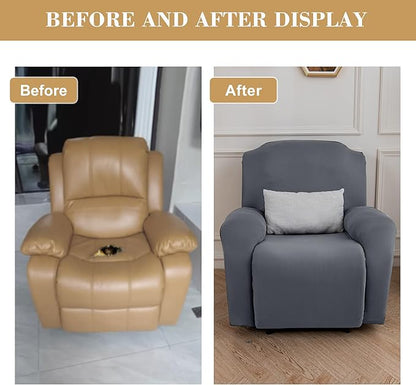 Jin Le 4 Pieces Recliner Cover Stretch Recliner Chair Cover 1 Seater Recliner Couch Covers Sofa Covers Stretch Soft Furniture Protector with Elastic Bottom and Ties for Kids Pet(Recliner, Light Gray)
