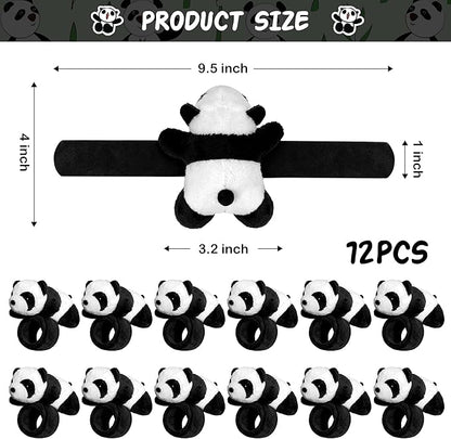 12 PCS Panda Slap Bracelets Huggers Cute and Pretty Panda Slap Bracelets Huggers for Kids Gifts for Panda Birthday Party Favors Plush Animal Snap Bracelets