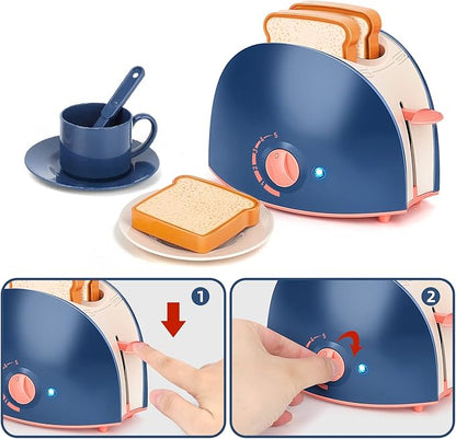 Pretend Play Kitchen Appliances Toy Set with Coffee Maker Machine,Blender, Mixer and Toaster with Realistic Light and Sounds for Kids Ages 4-8