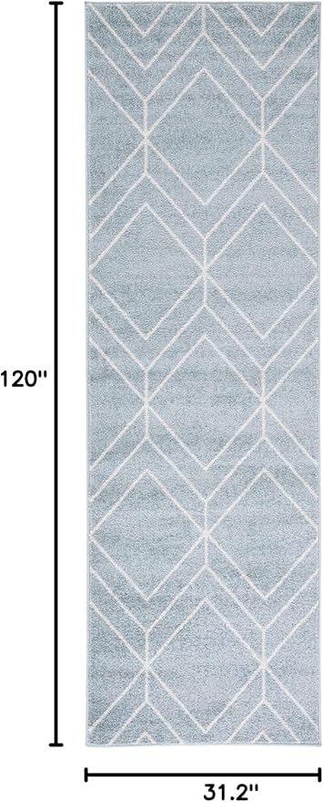 SAFAVIEH Adirondack Collection Runner Rug - 2'6" x 10', Blue & Ivory, Modern Geometric Design, Non-Shedding & Easy Care, Ideal for High Traffic Areas in Living Room, Bedroom (ADR241M)
