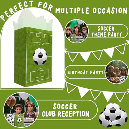 24 Soccer Party Favor Bags with Stickers Soccer Goodie Bags Soccer Party Favors for Kids Soccer Birthday Party Supplies