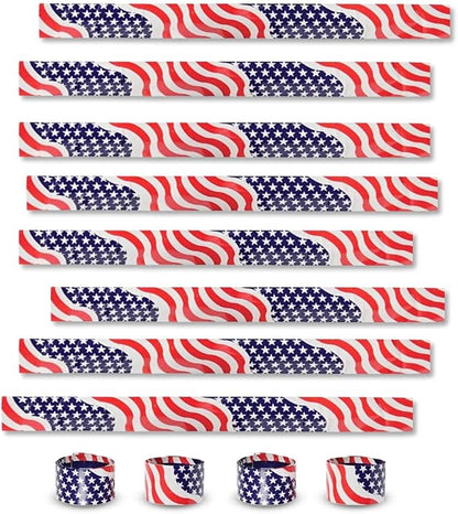ArtCreativity Patriotic Slap Bracelets for Kids, Set of 12, Stars and Stripes Slap Wrist Bands, July 4th Party Favors for Kids, Red, White, and Blue Accessories for Memorial and Veterans Day