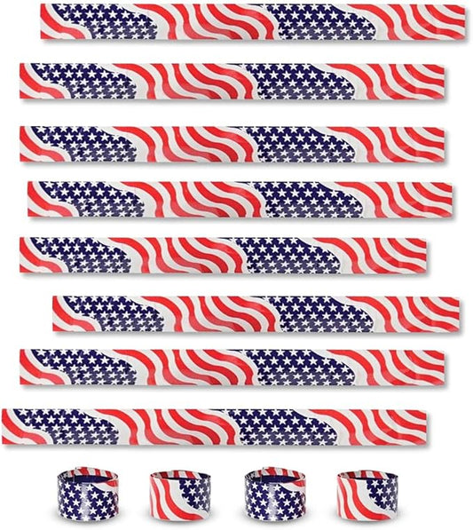 ArtCreativity Patriotic Slap Bracelets for Kids, Set of 12, Stars and Stripes Slap Wrist Bands, July 4th Party Favors for Kids, Red, White, and Blue Accessories for Memorial and Veterans Day