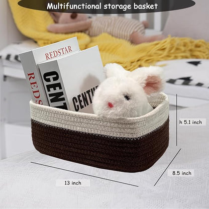 COMFY-HOMI 13" x 8.5" x 5.1" Storage Baskets for Organizing | Cotton Rope Woven Basket | Toy Storage Bin Box | Basket for Shelves,1 Pack, dark brown/white