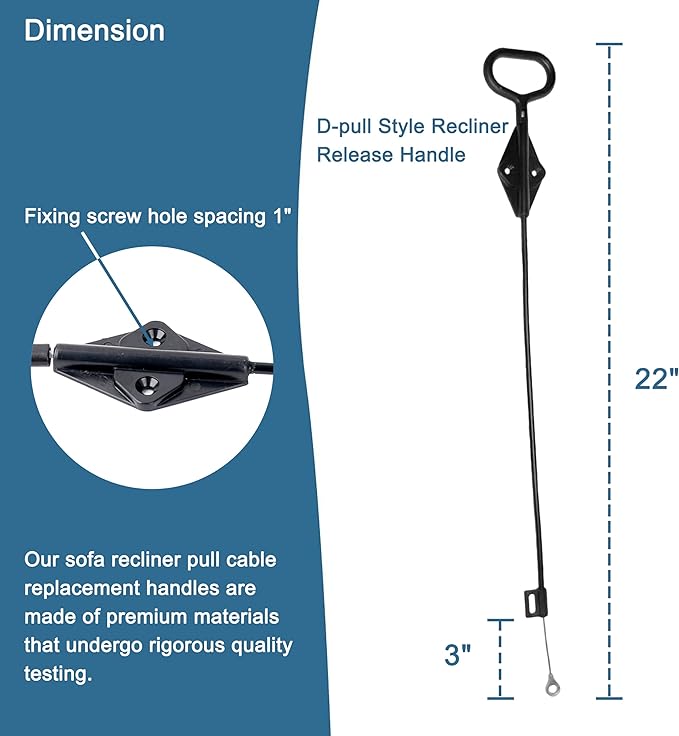 D-Ring Replacement Recliner Handle, Compatible with Lazy Boy, 22" Length