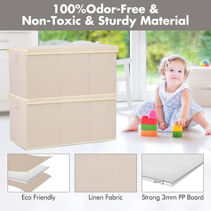 Extra Large Toy Box 167L, Sturdy Toy Storage Chest Organizer Bin Baskets with 2 Removable Divider for Boys, Girls, Kids, Nursery, Bedroom, Playroom, 35.5"x17" x17" (Linen Beige)