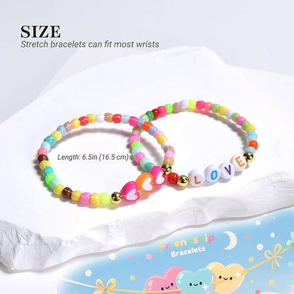 Friendship Bracelet Set for Women & Girls - Trendy Handmade Jewelry Gift with Love Charms, Rainbow Color, Boho Beads & Adjustable Design 8-Pack