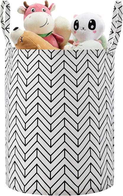 Large Storage Basket for Girls and Boys, Collapsible Laundry Hamper with Long Handles, Toy Bins for Nursery, Kids Room Décor Black Geometry