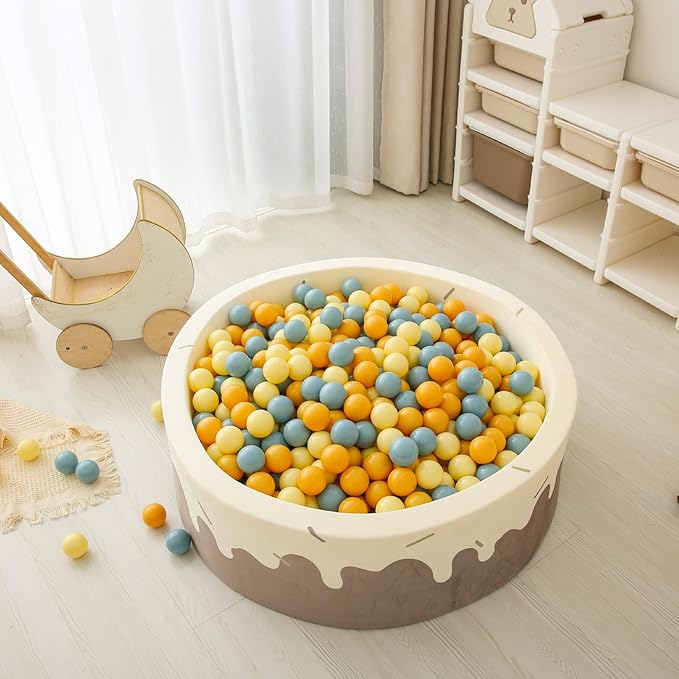 GOGOSO Ball Pit Balls - Plastic Balls for Ball Pit for Toddlers Kids Gifts Sensory Therapy Sessions,100pcs 2.15inch Blue+Yellow+Beige