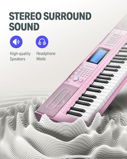 Donner 61 Key Keyboard Piano, Electric Piano Keyboard Kit with 249 Voices, 249 Rhythms - Includes Piano Stand, Stool, Microphone, Gift for Beginners, Pink (DEK-610S)