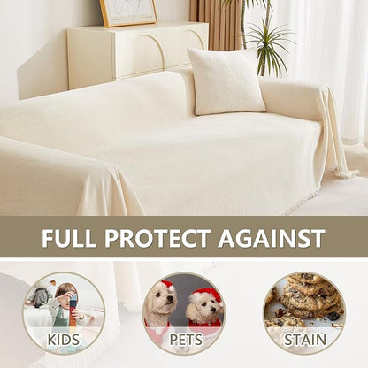 MYSKY HOME Couch Cover for Pets Beige Couch Covers for 2 Cushion Couch Sofa Couch Cover Sectional L Shape Chenille Couch Cushion Covers for Pets, Throw Couch for Dogs, Kids,71" X118"