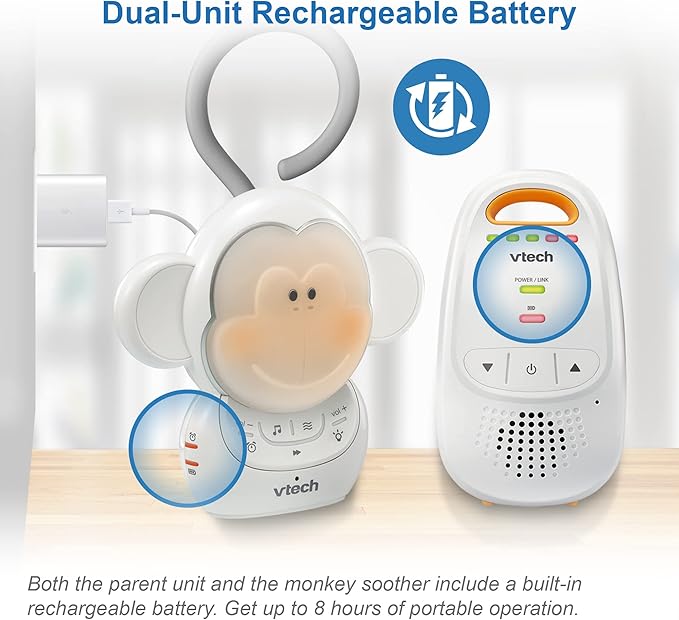 VTech DM1411 Audio Baby Monitor & Portable Soother Dual-Unit Rechargeable Battery, Long Range, Soft-Glow Night Light, Soothing Sounds & Lullabies, Digital Wireless Transmission, Sound Indicator