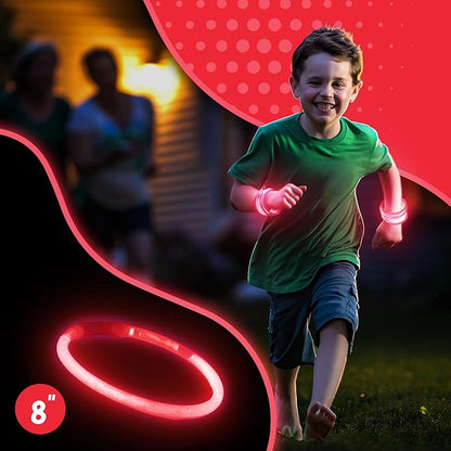 8" Glow Stick Bracelets - Bulk 50 Pack for Mardi Gras, St. Patrick's Day, and Nighttime Celebrations - Red